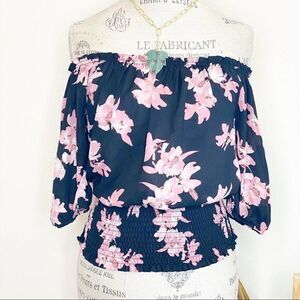 PAPER CRANE Floral Cropped Top Off-the-shoulder Blouse SMALL